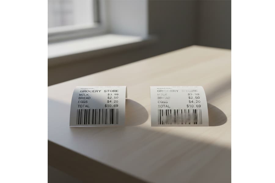 Ảnh: Giấy in nhiệt bị mờ chữ so sánh với giấy in nhiệt in rõ nét